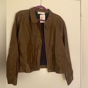 NWT Brown Leather Bomber Jacket